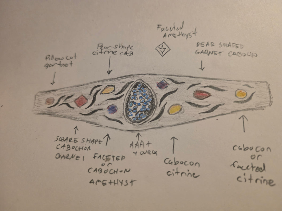 Custom sterling silver and natural gemstone mens bracelet