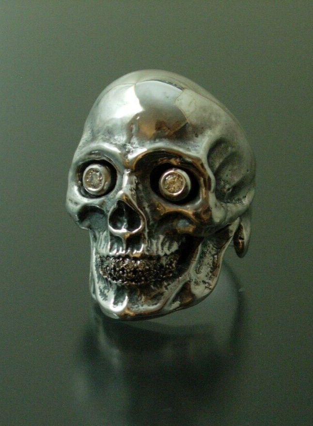 GIANT SKULL RING WITH DIAMOND EYES &TEETH SKULL RING MASONIC  925 ANATOMICAL