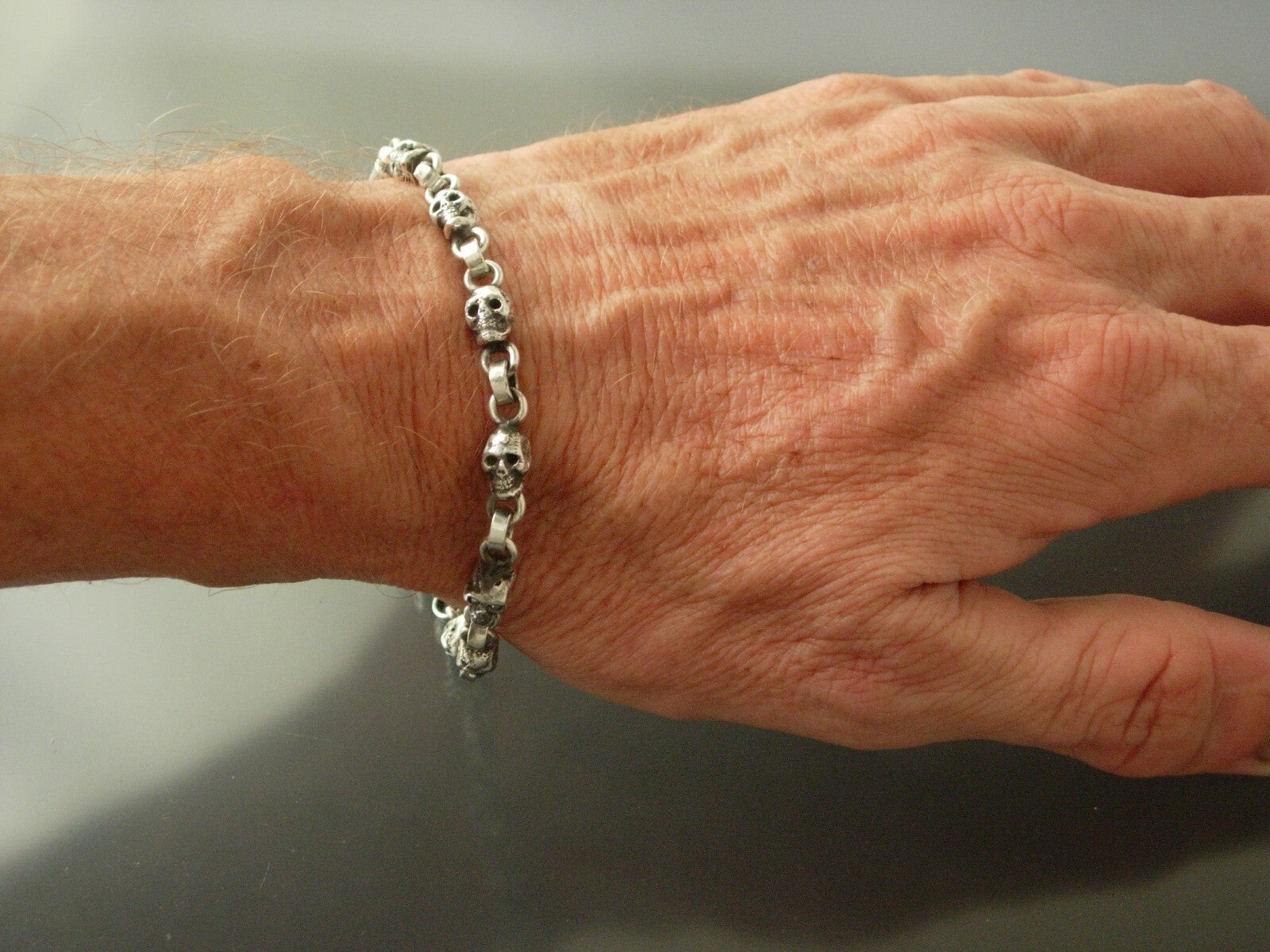 STERLING SILVER SKULL BRACELET  HEAVY SILVER NECKLACE HANDMADE USA 925 .