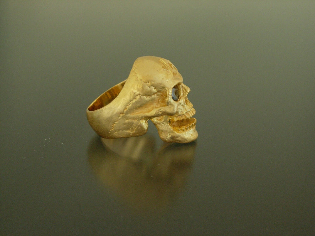 Golden Bronze Skull Ring Masonic skull ring Black Gem eyes handmade bronze