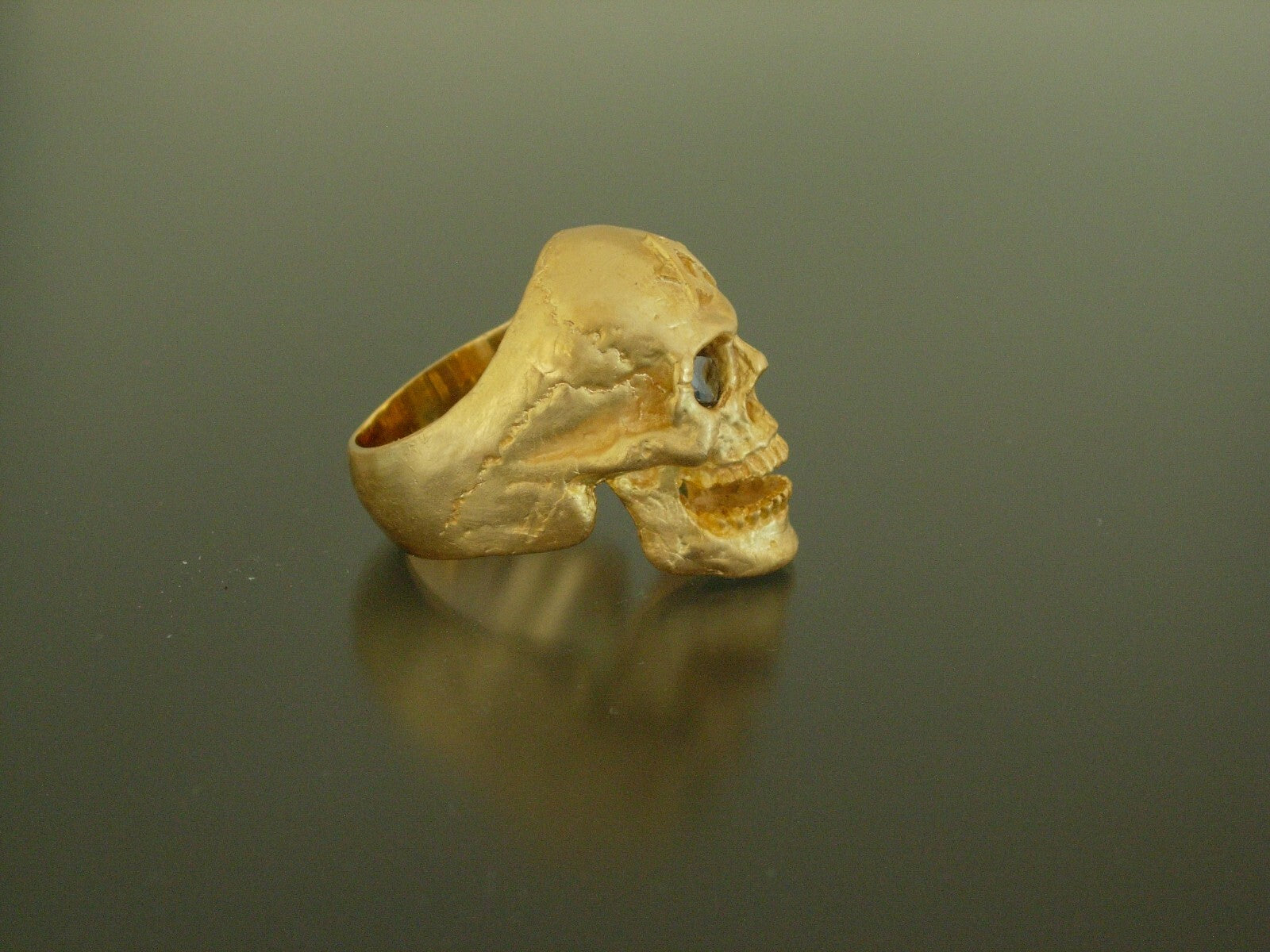 Golden Bronze Skull Ring Masonic skull ring Black Gem eyes handmade bronze