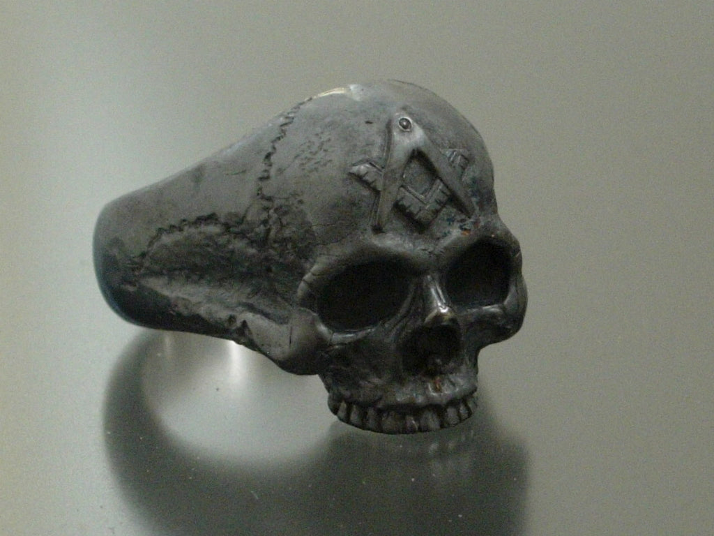  STERLING SILVER MASONIC SKULL RING ! Heavy solid 925 masonic handmade jewelry