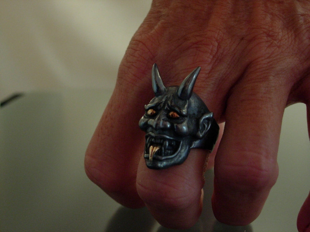 BLACK DEVIL RING 925  Handmade ONI RING 14K STERLING SILVER DEVIL MASONIC RING