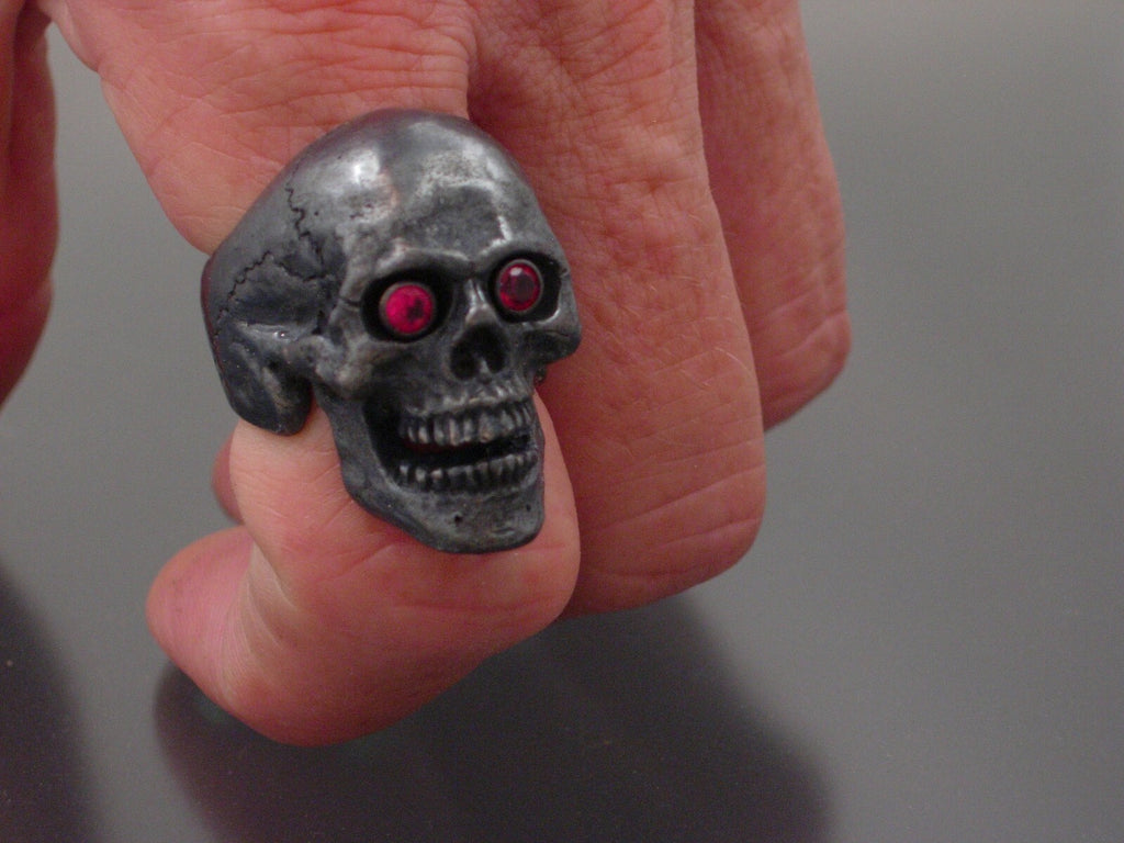 Sterling silver skull ring  natural ruby eyes ring masonic jewelry 925 handmade