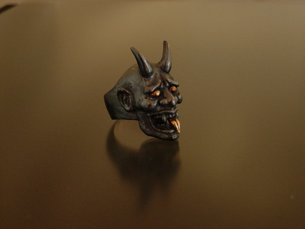 BLACK DEVIL RING 925  Handmade ONI RING 14K STERLING SILVER DEVIL MASONIC RING