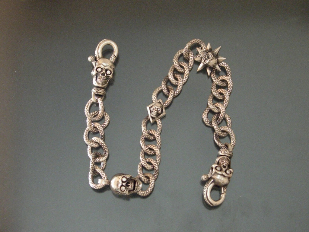 STERLING WALLET CHAIN MASSIVE DRAGON LINK CRAZY BEAST 480 GRAMS 1.60 DIAMONDS 