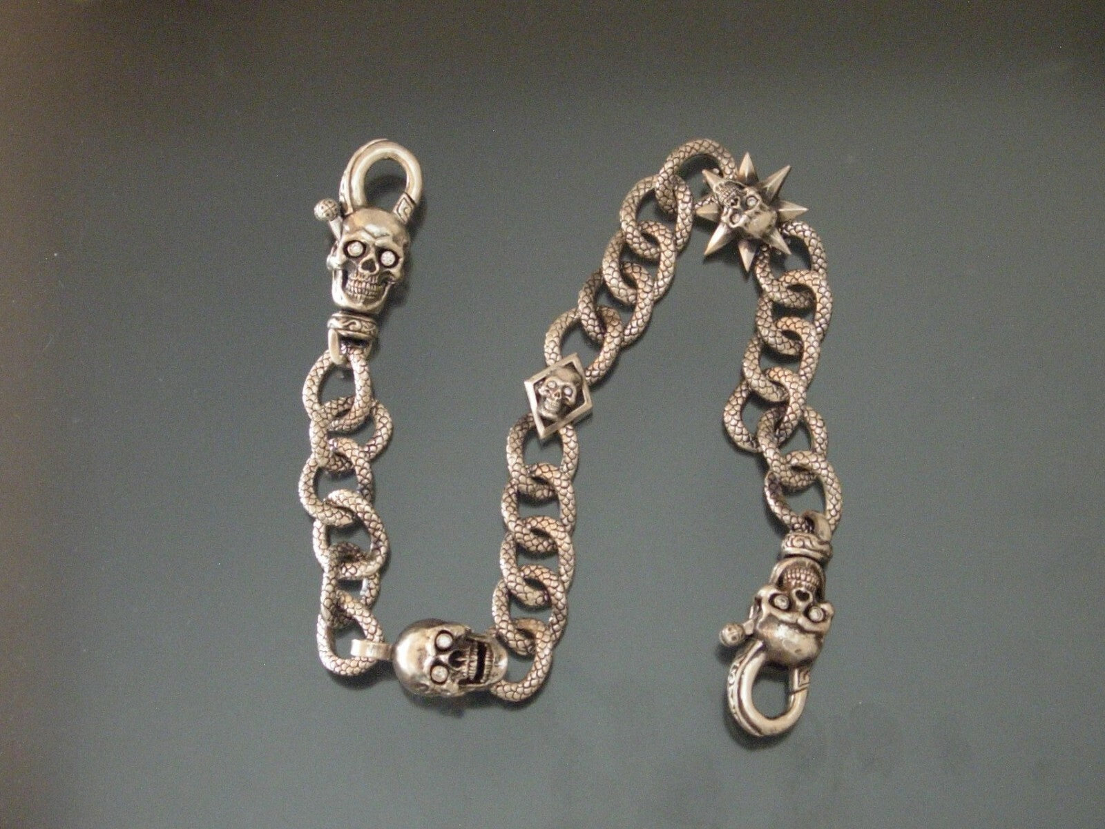 STERLING WALLET CHAIN MASSIVE DRAGON LINK CRAZY BEAST 480 GRAMS 1.60 DIAMONDS 