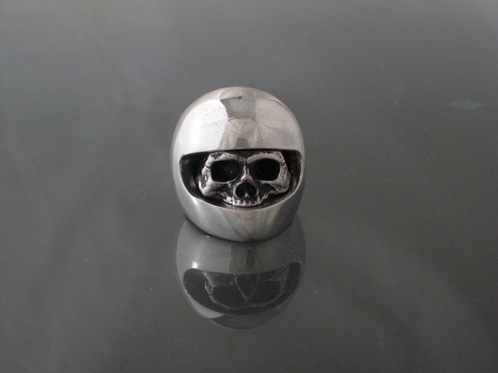 MOTORCYCLE SKULL RING 925 handmade USA