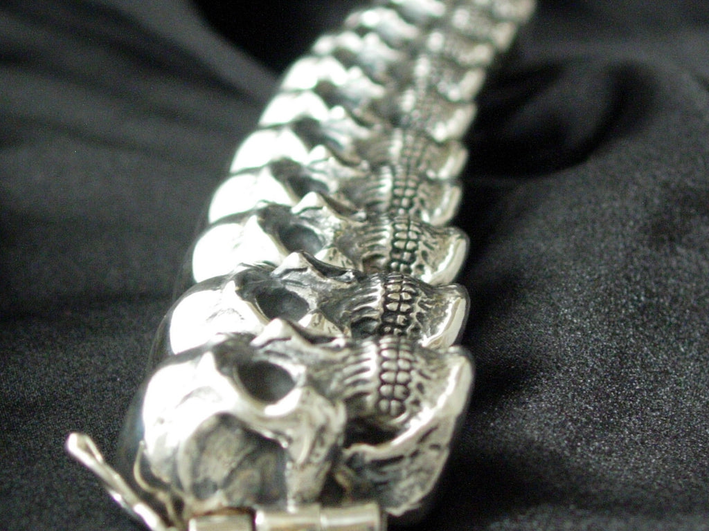  STERLING SILVER SKULL BRACELET MASSIVE MENS BRACELETS.925,HANDMADE
