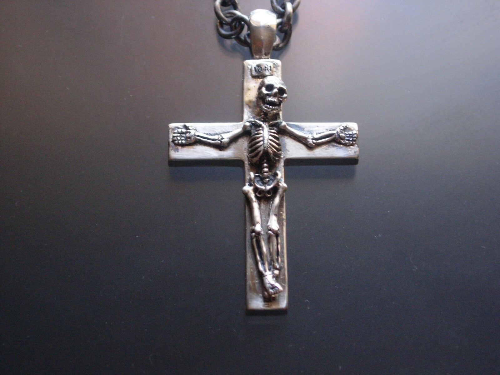 925 silver gothic skull crucifix pendant