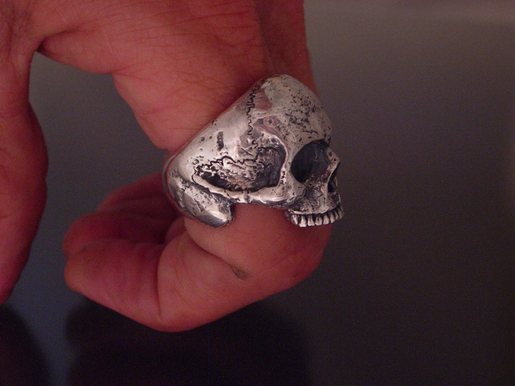 GLADIATOR EXTRA LARGE STERLING SKULL RING HANDMADE BIKER ROCKER  925 LTD