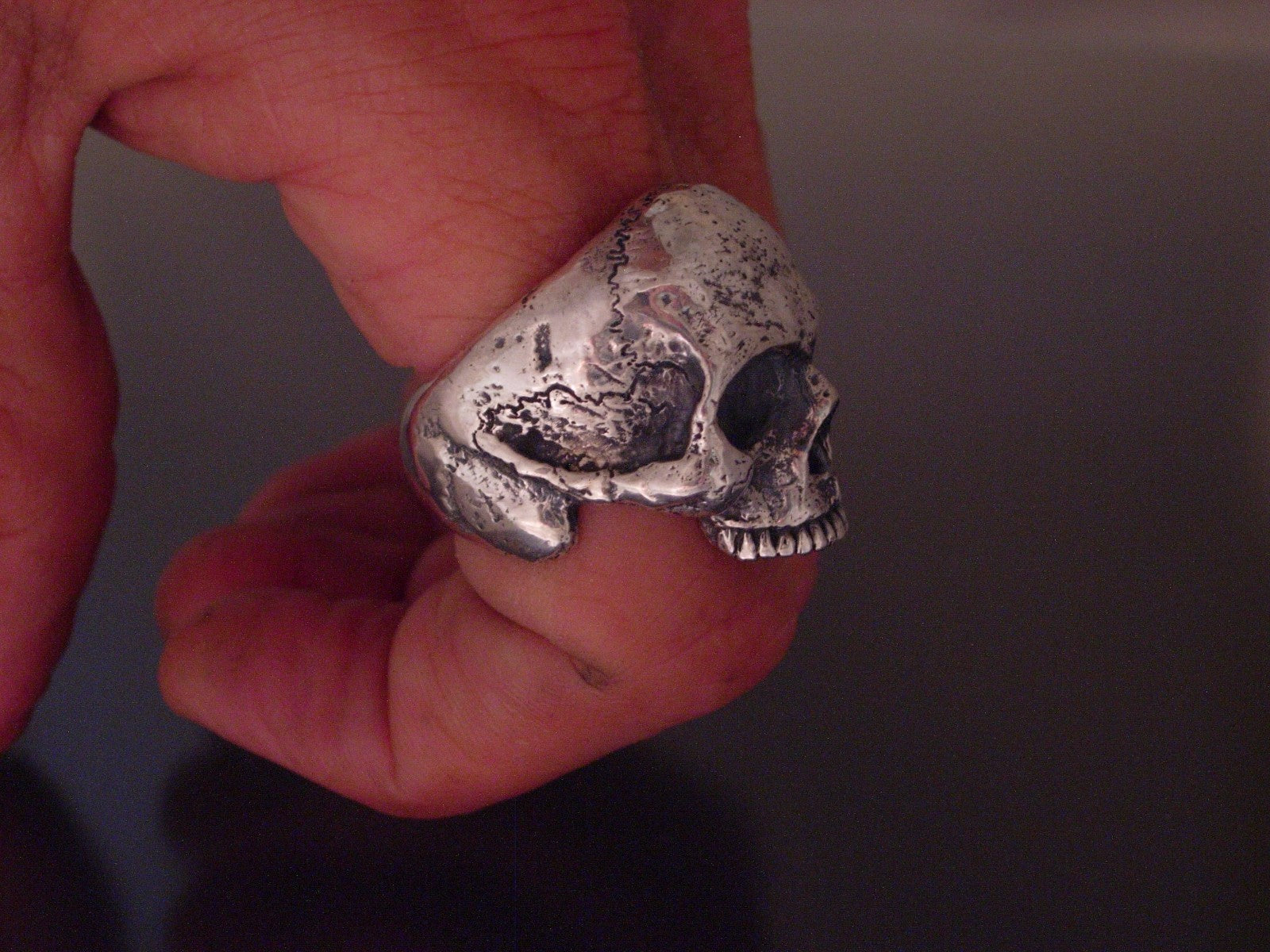GLADIATOR EXTRA LARGE STERLING SKULL RING HANDMADE BIKER ROCKER  925 LTD
