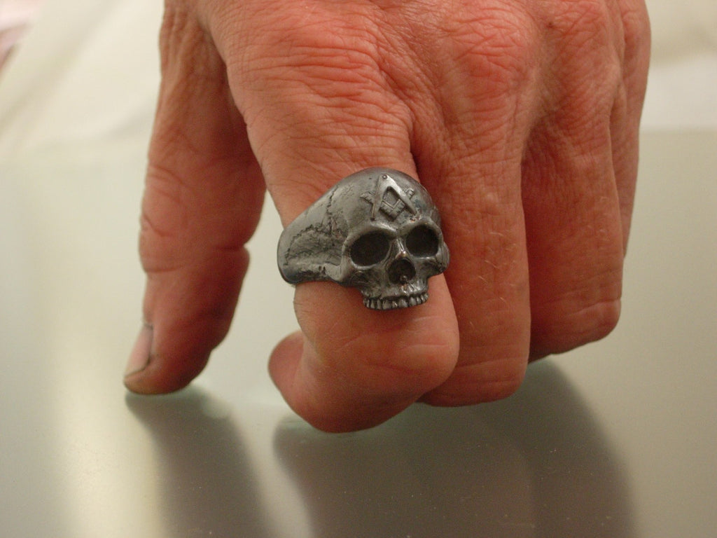 STERLING SILVER MASONIC SKULL RING ! Heavy solid 925 masonic handmade jewelry