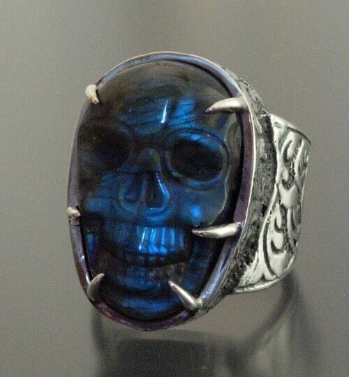 STERLING SILVER LABRADORITE SKULL RING EXTRA LARGE LABRADORITE RING  925