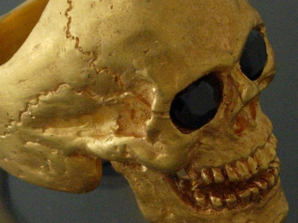 Golden Bronze Skull Ring Masonic skull ring Black Gem eyes handmade bronze