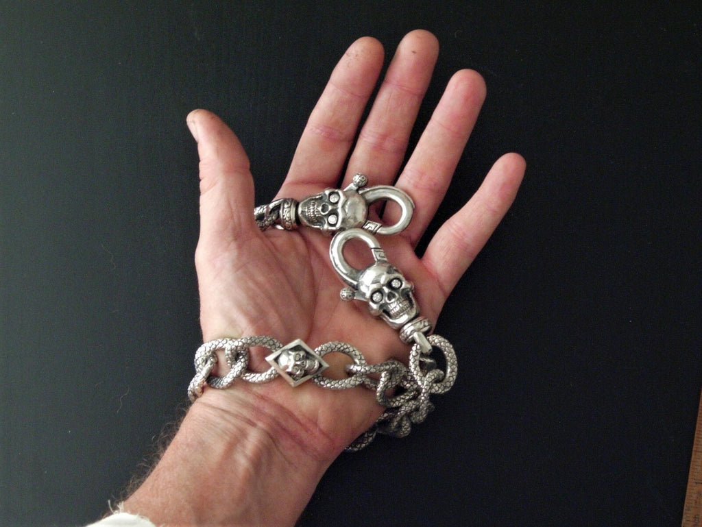 STERLING WALLET CHAIN MASSIVE DRAGON LINK CRAZY BEAST 480 GRAMS 1.60 DIAMONDS 