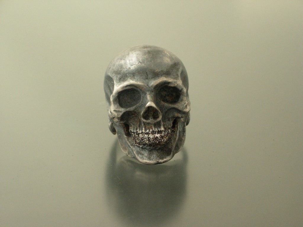 GIANT SKULL RING WITH DIAMOND TEETH SKULL RING MASONIC HANDMADE 925 ANATOMICAL 