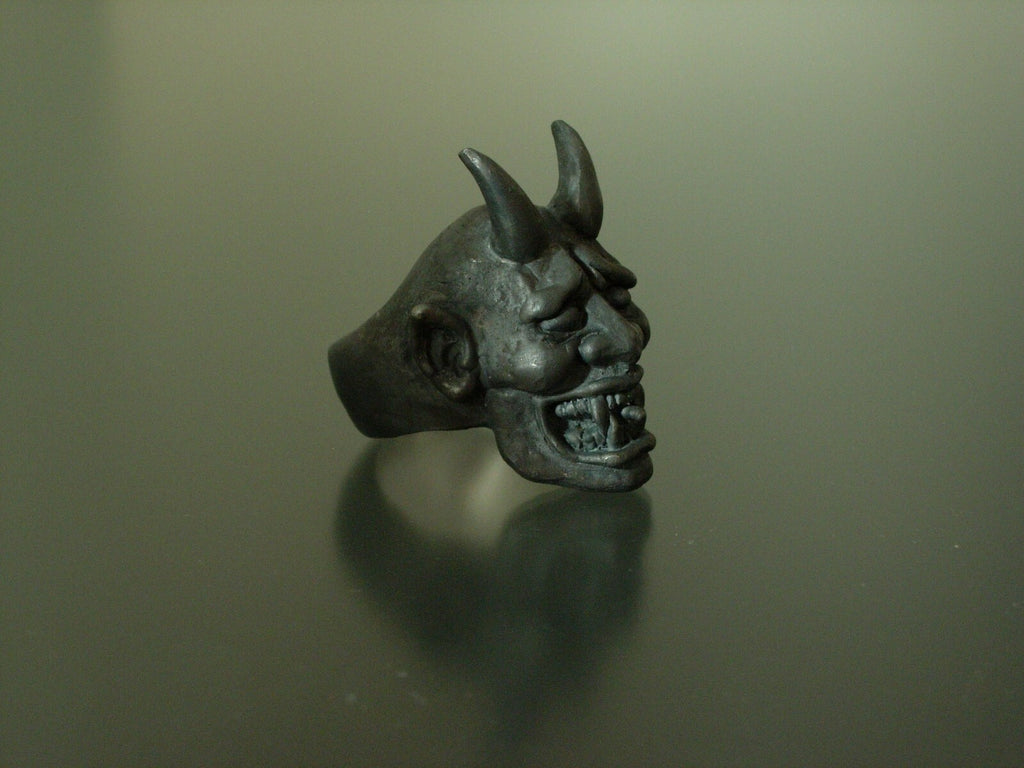 BLACK DEVIL RING 925  Handmade ONI RING 14K STERLING SILVER DEVIL MASONIC RING