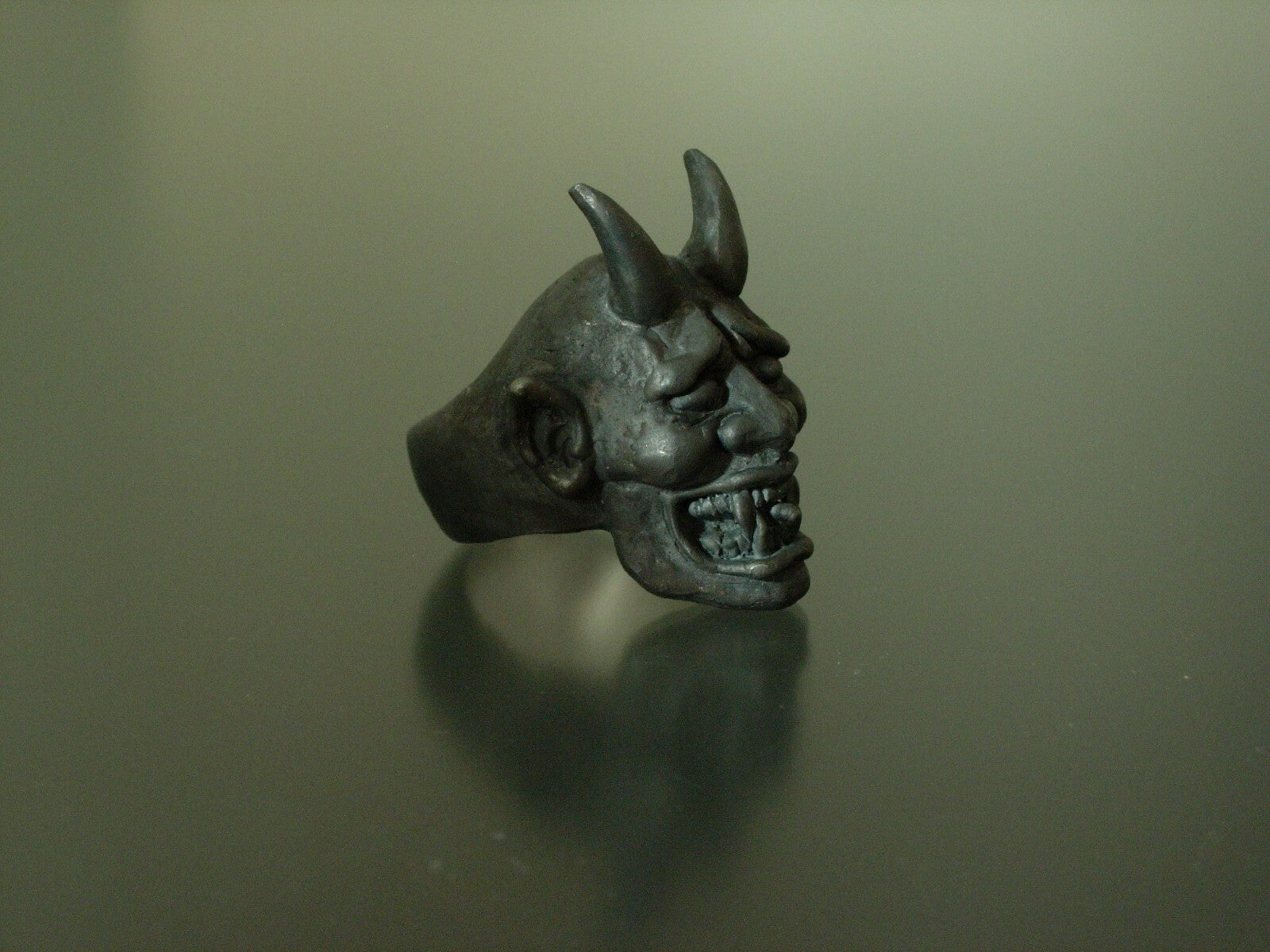 BLACK DEVIL RING 925  Handmade ONI RING 14K STERLING SILVER DEVIL MASONIC RING