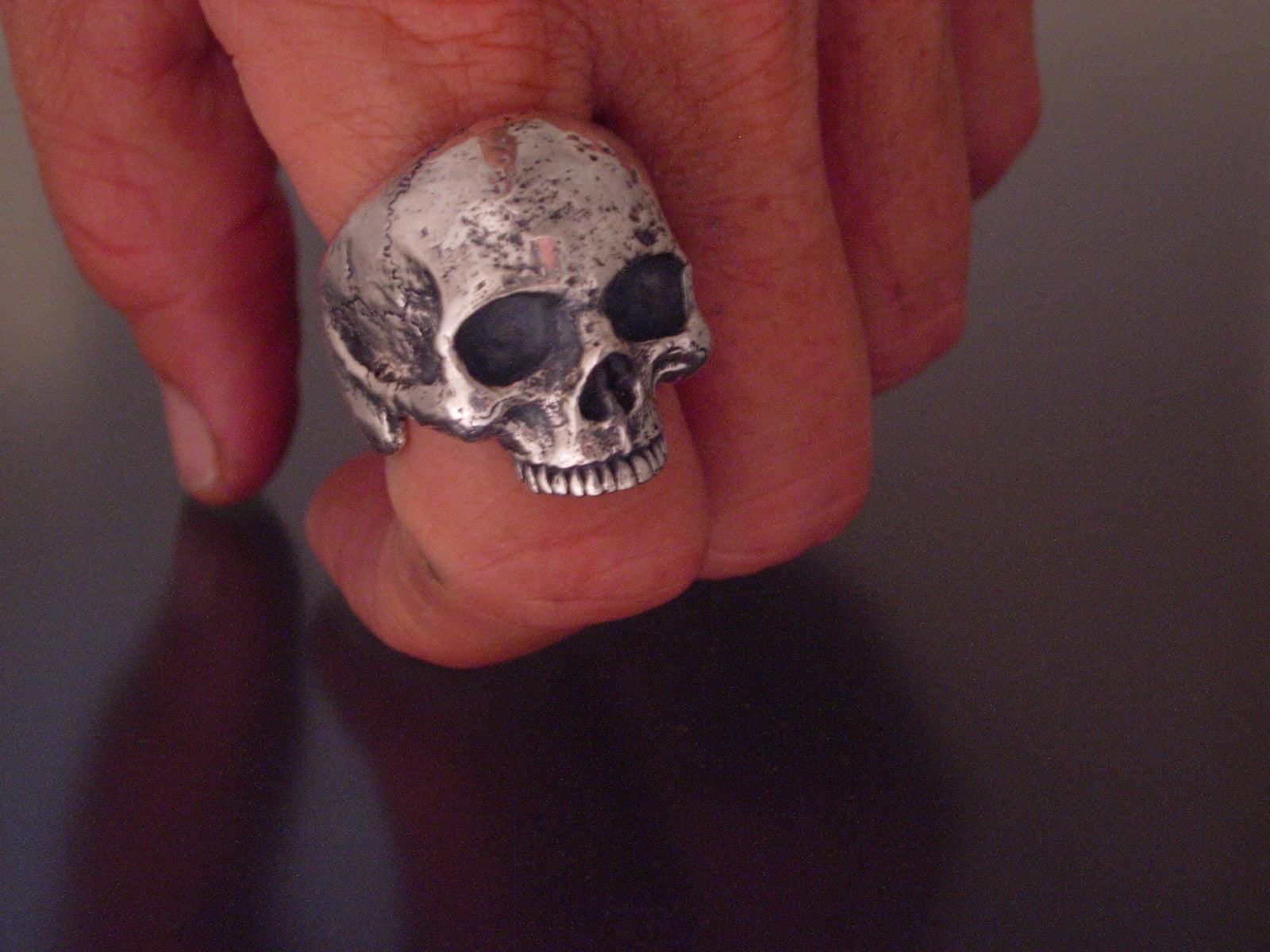 GLADIATOR EXTRA LARGE STERLING SKULL RING HANDMADE BIKER ROCKER  925 LTD