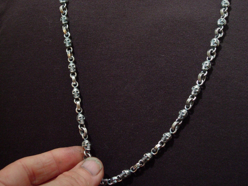 STERLING SILVER SKULL NECKLACE   HEAVY SILVER NECKLACE HANDMADE USA 925 .