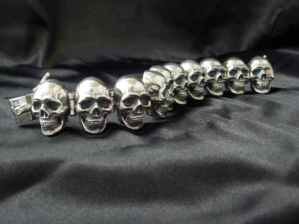  STERLING SILVER SKULL BRACELET MASSIVE MENS BRACELETS.925,HANDMADE