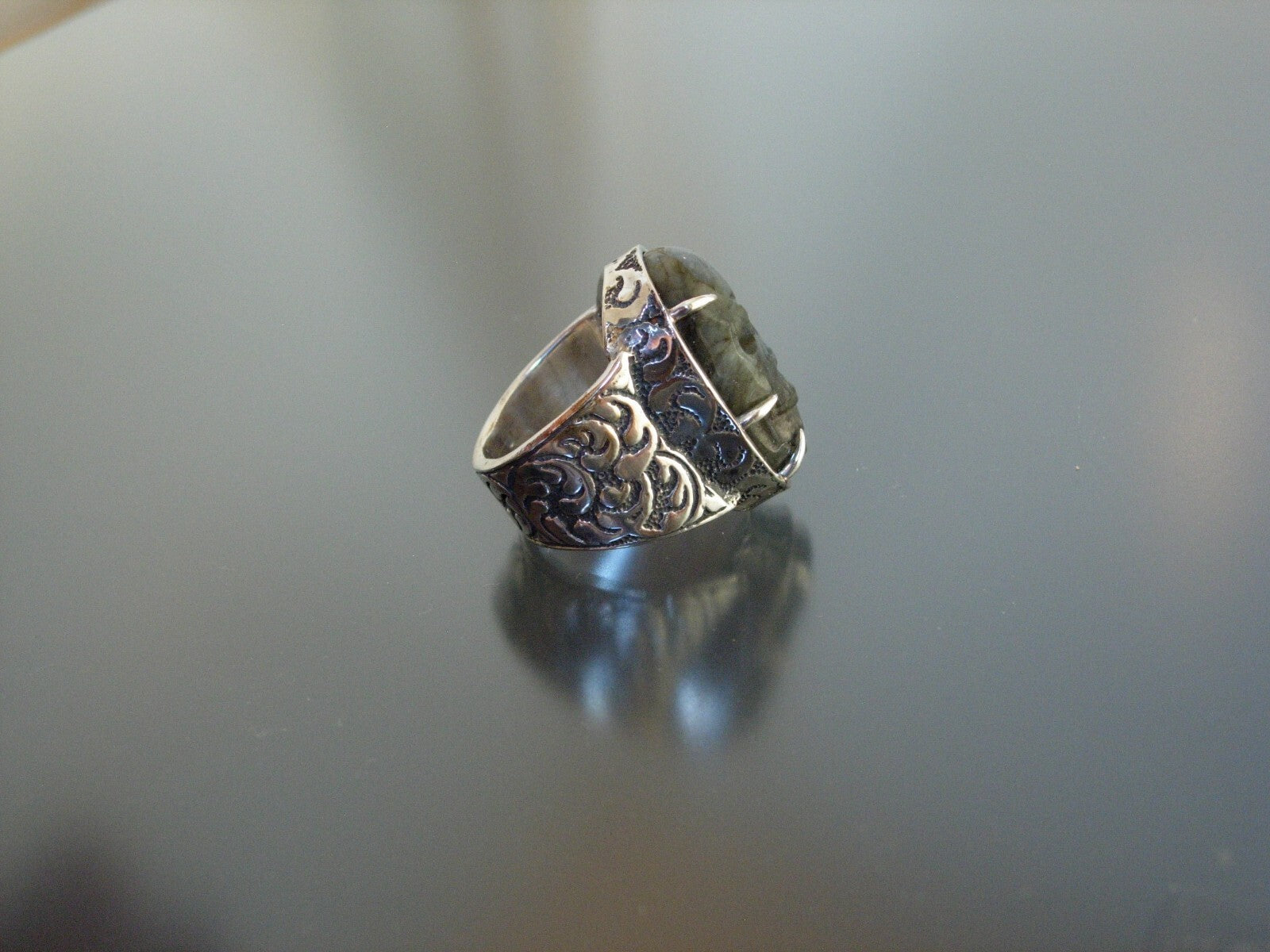 STERLING SILVER LABRADORITE SKULL RING EXTRA LARGE LABRADORITE RING  925