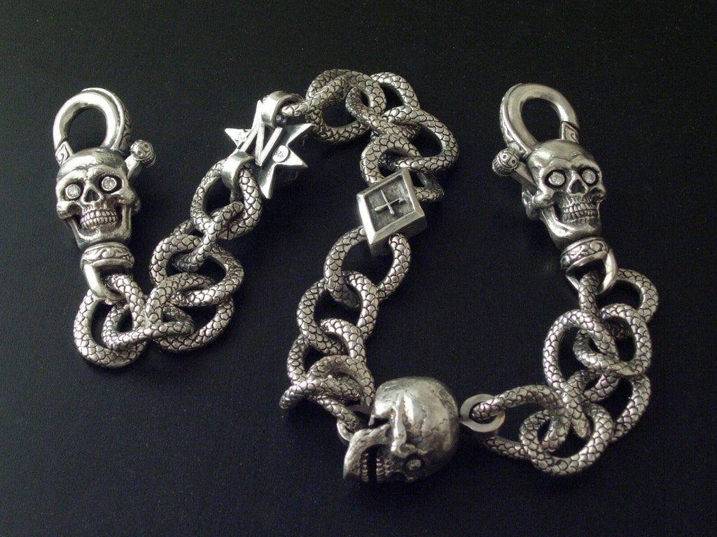 STERLING WALLET CHAIN MASSIVE DRAGON LINK CRAZY BEAST 480 GRAMS 1.60 DIAMONDS 