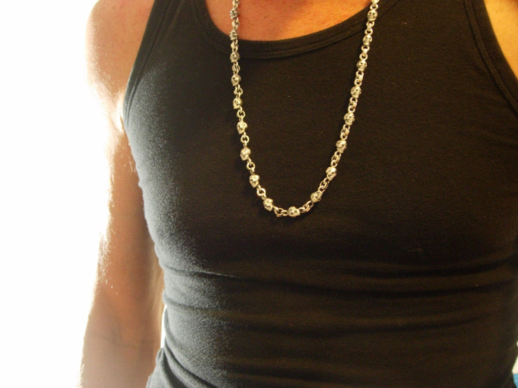 STERLING SILVER SKULL NECKLACE   HEAVY SILVER NECKLACE HANDMADE USA 925 .