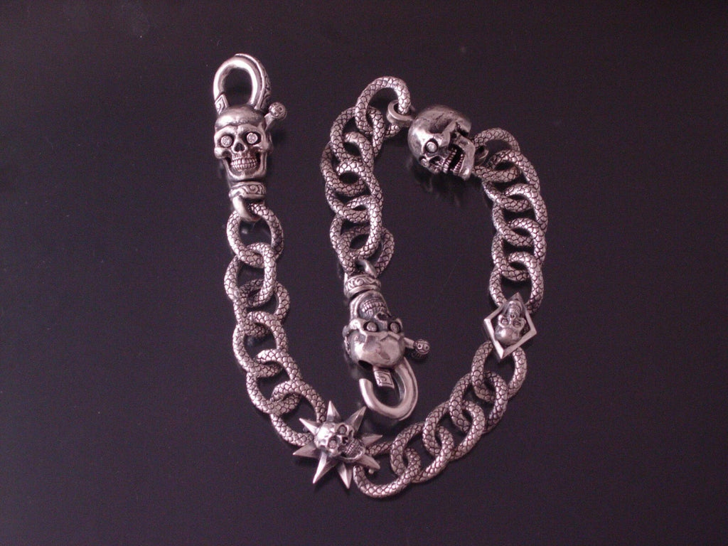 STERLING WALLET CHAIN MASSIVE DRAGON LINK CRAZY BEAST 480 GRAMS 1.60 DIAMONDS 