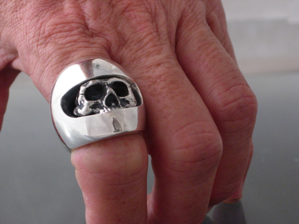MOTORCYCLE SKULL RING 925 handmade USA