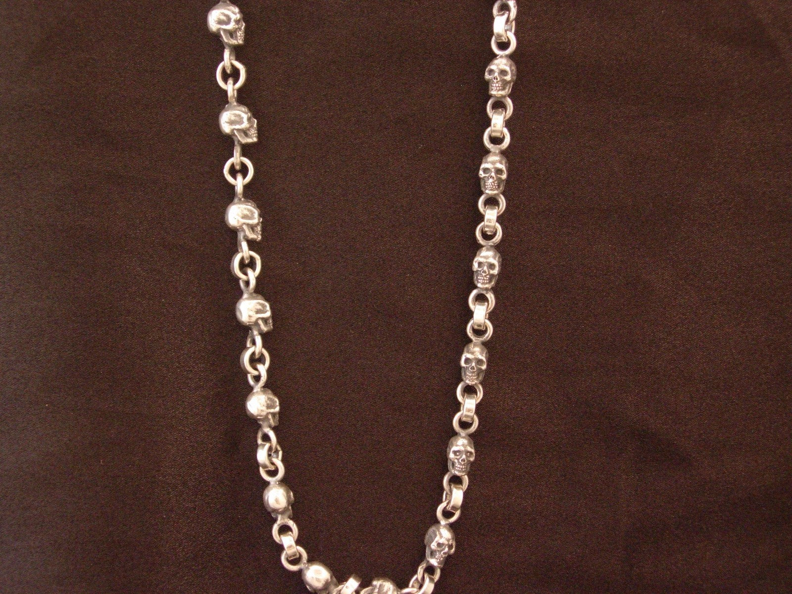 STERLING SILVER SKULL NECKLACE   HEAVY SILVER NECKLACE HANDMADE USA 925 .