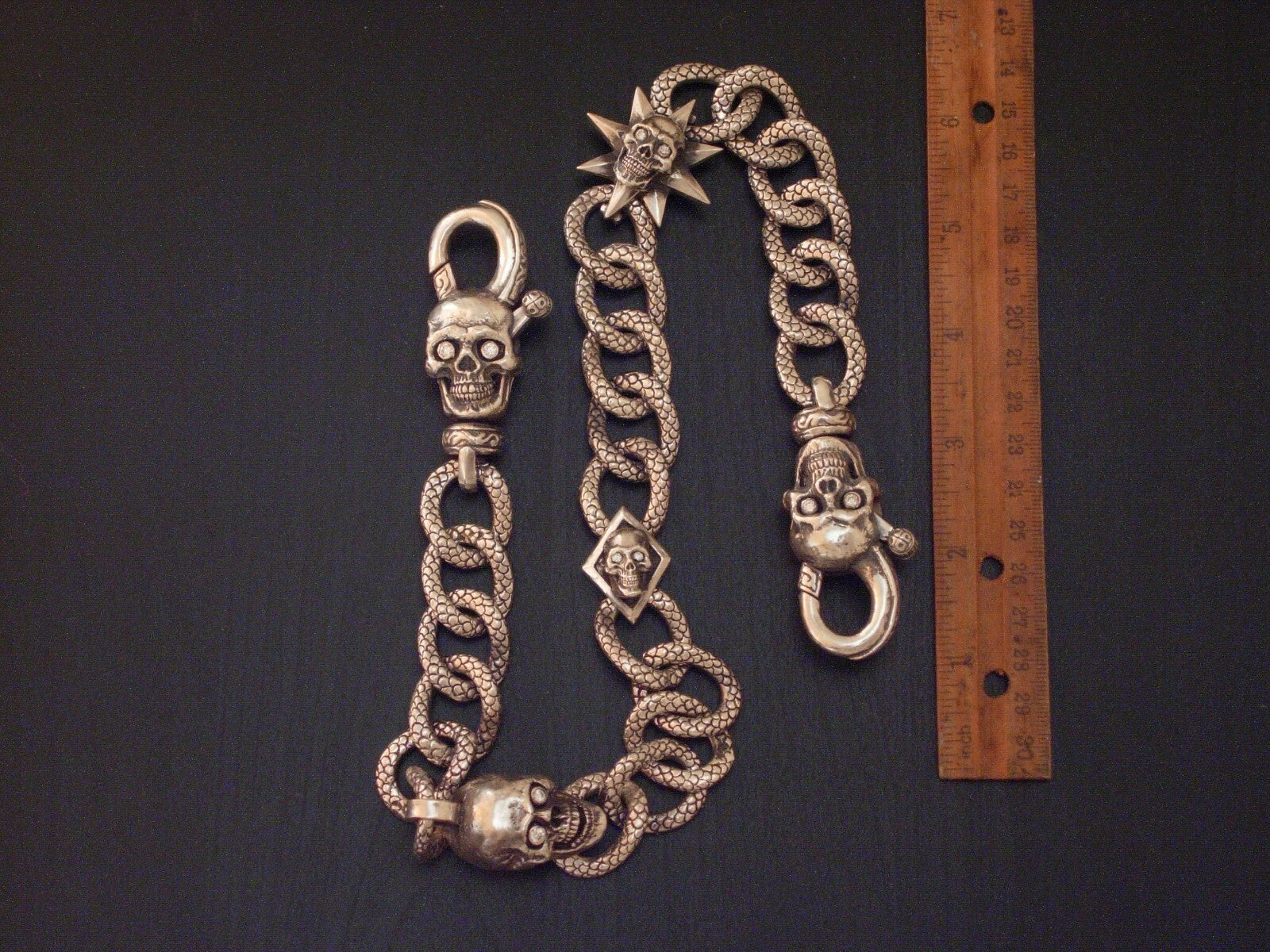 STERLING WALLET CHAIN MASSIVE DRAGON LINK CRAZY BEAST 480 GRAMS 1.60 DIAMONDS 