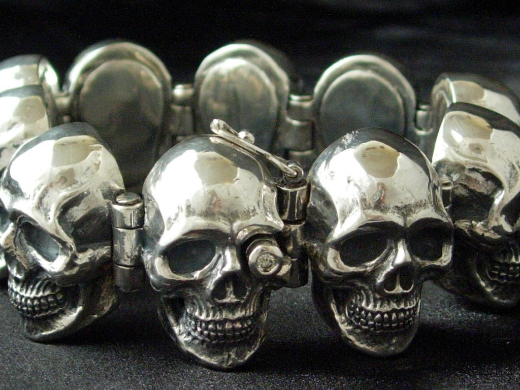  STERLING SILVER SKULL BRACELET MASSIVE MENS BRACELETS.925,HANDMADE