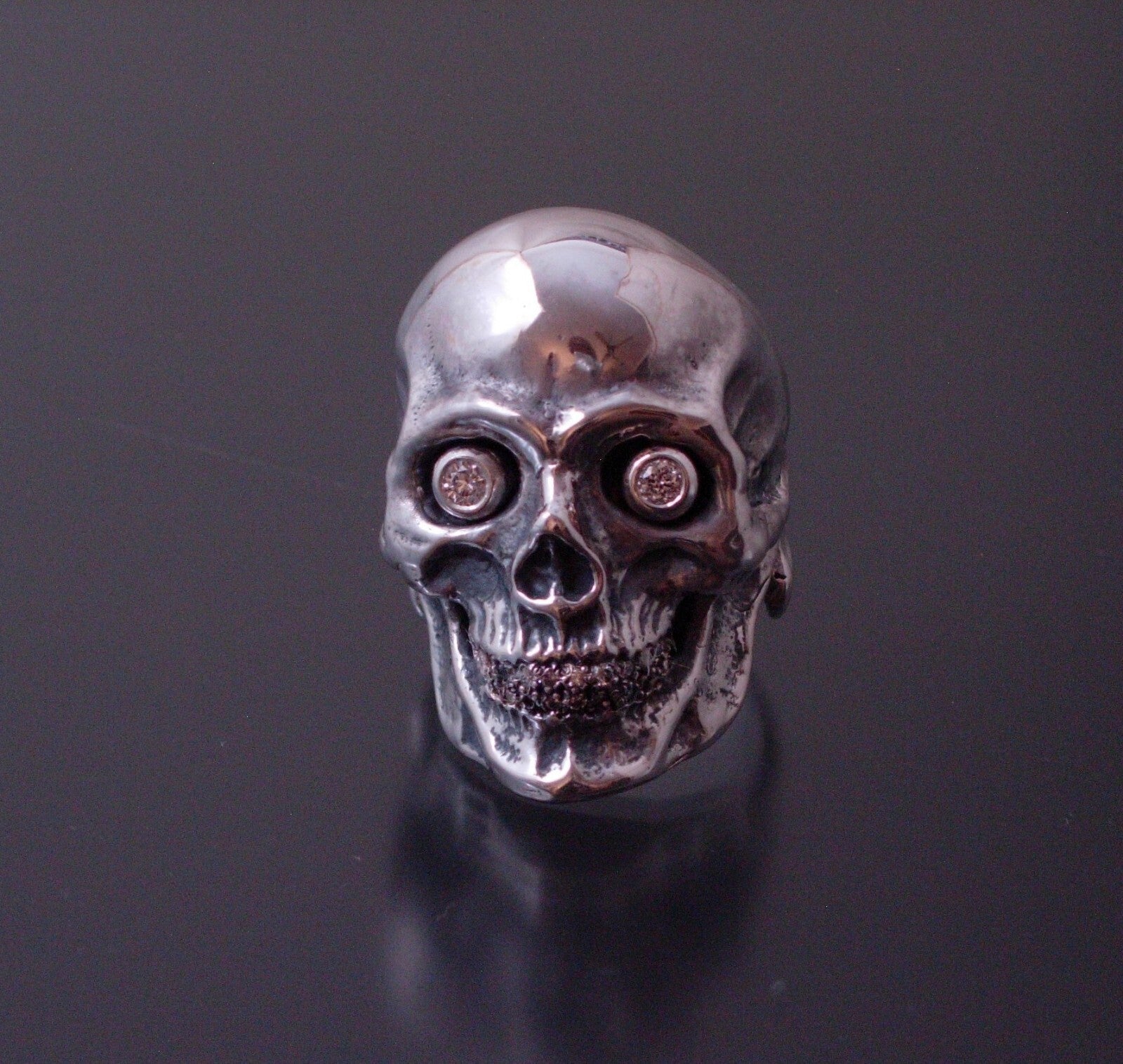 GIANT SKULL RING WITH DIAMOND EYES &TEETH SKULL RING MASONIC  925 ANATOMICAL
