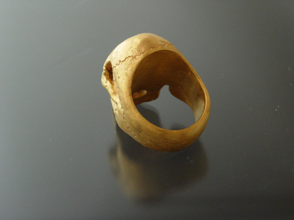 Golden Bronze Skull Ring Masonic skull ring Black Gem eyes handmade bronze