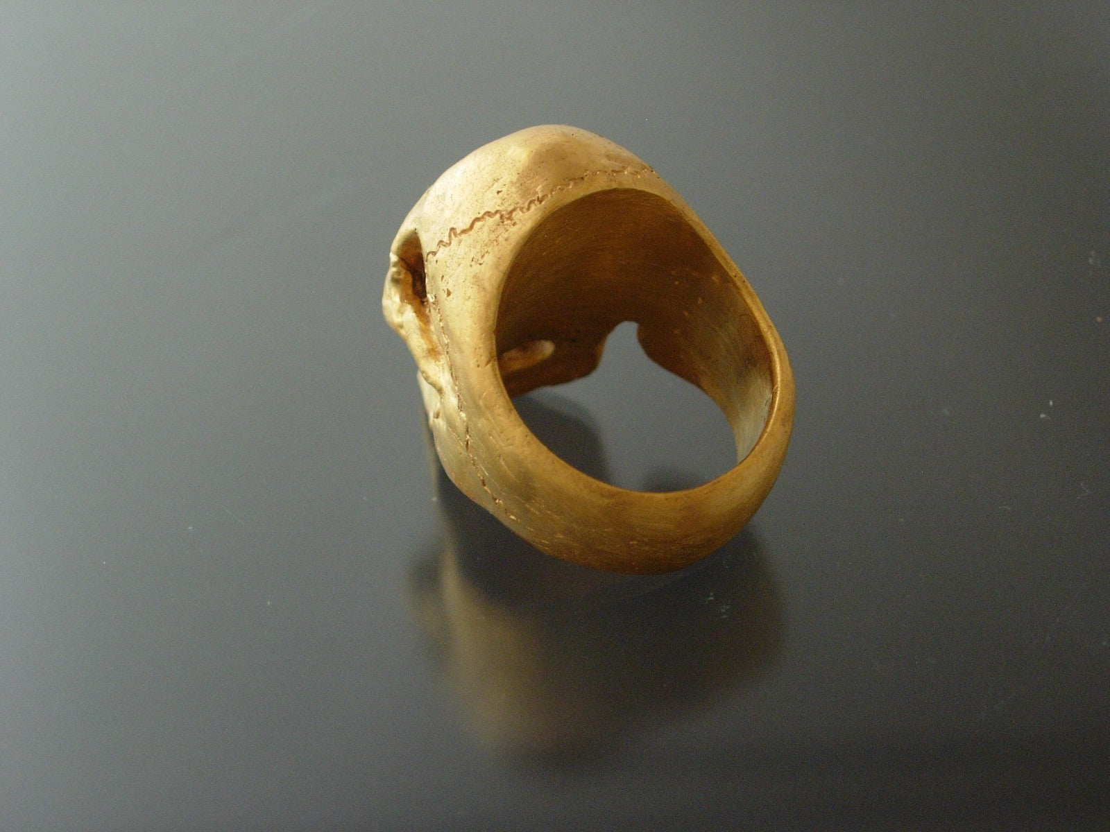 Golden Bronze Skull Ring Masonic skull ring Black Gem eyes handmade bronze