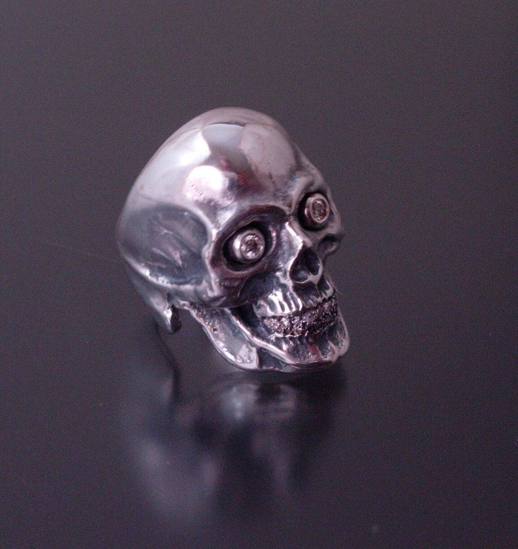 GIANT SKULL RING WITH DIAMOND EYES &TEETH SKULL RING MASONIC  925 ANATOMICAL