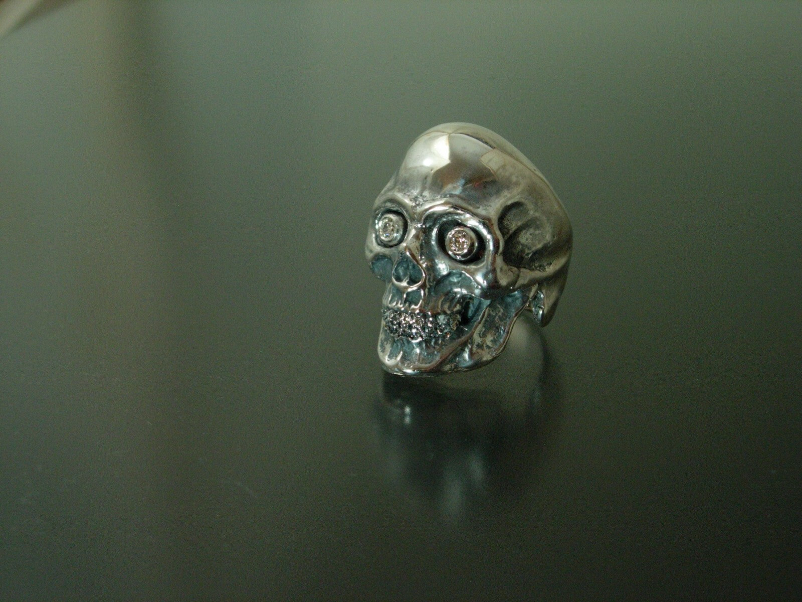 GIANT SKULL RING WITH DIAMOND EYES &TEETH SKULL RING MASONIC  925 ANATOMICAL