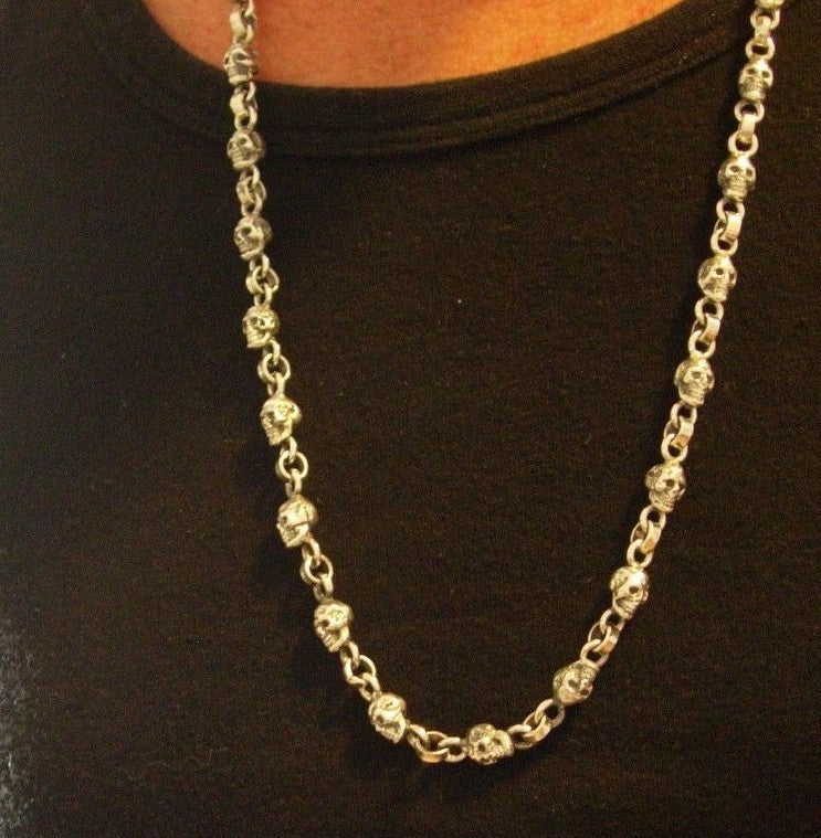 STERLING SILVER SKULL NECKLACE   HEAVY SILVER NECKLACE HANDMADE USA 925 .
