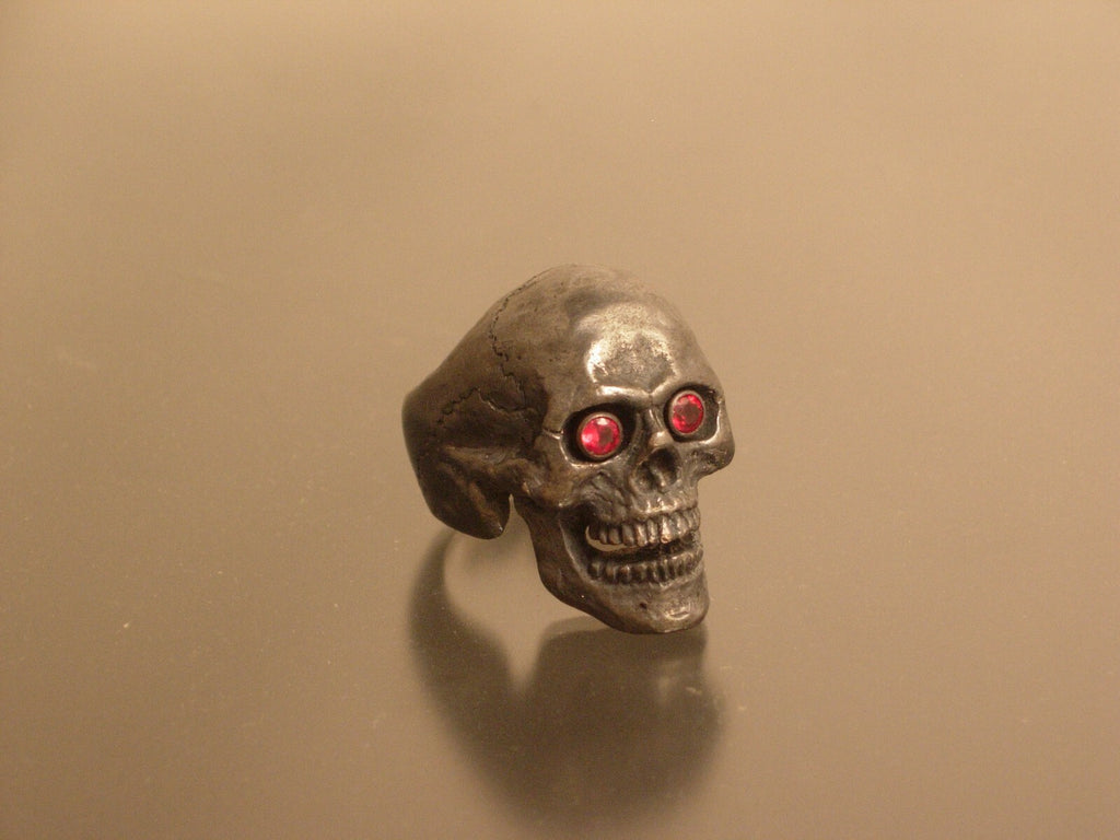 Sterling silver skull ring  natural ruby eyes ring masonic jewelry 925 handmade