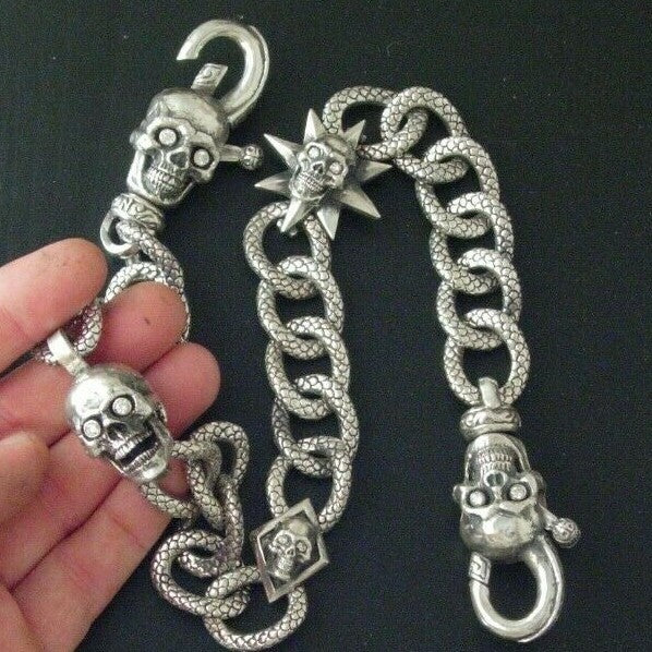 STERLING WALLET CHAIN MASSIVE DRAGON LINK CRAZY BEAST 480 GRAMS 1.60 DIAMONDS 