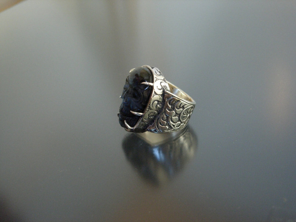 STERLING SILVER LABRADORITE SKULL RING EXTRA LARGE LABRADORITE RING  925