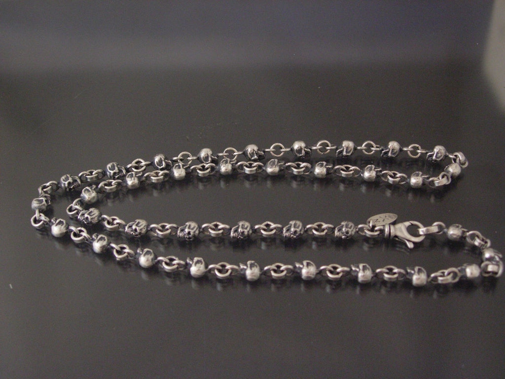 STERLING SILVER SKULL NECKLACE   HEAVY SILVER NECKLACE HANDMADE USA 925 .