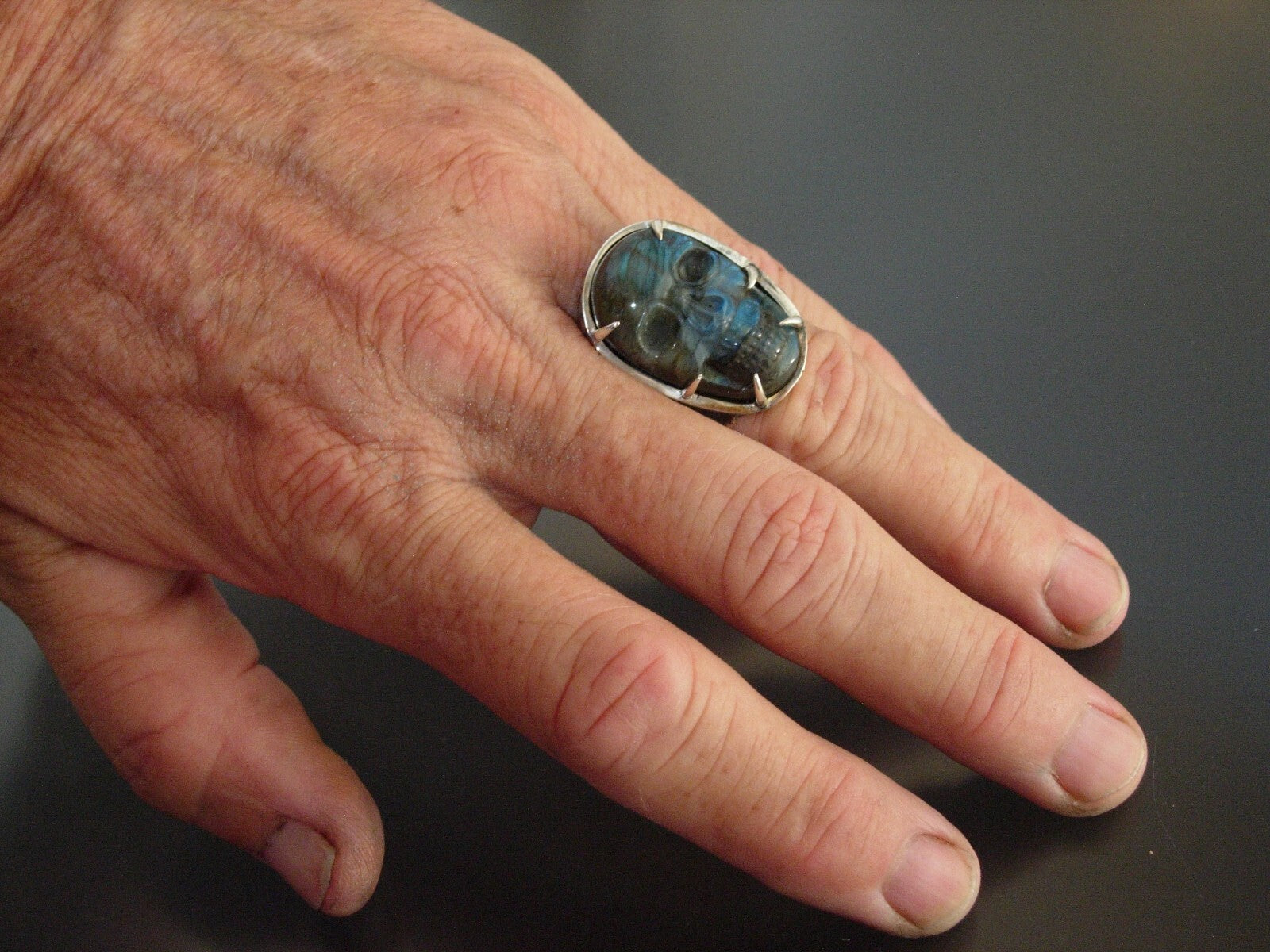 STERLING SILVER LABRADORITE SKULL RING EXTRA LARGE LABRADORITE RING  925