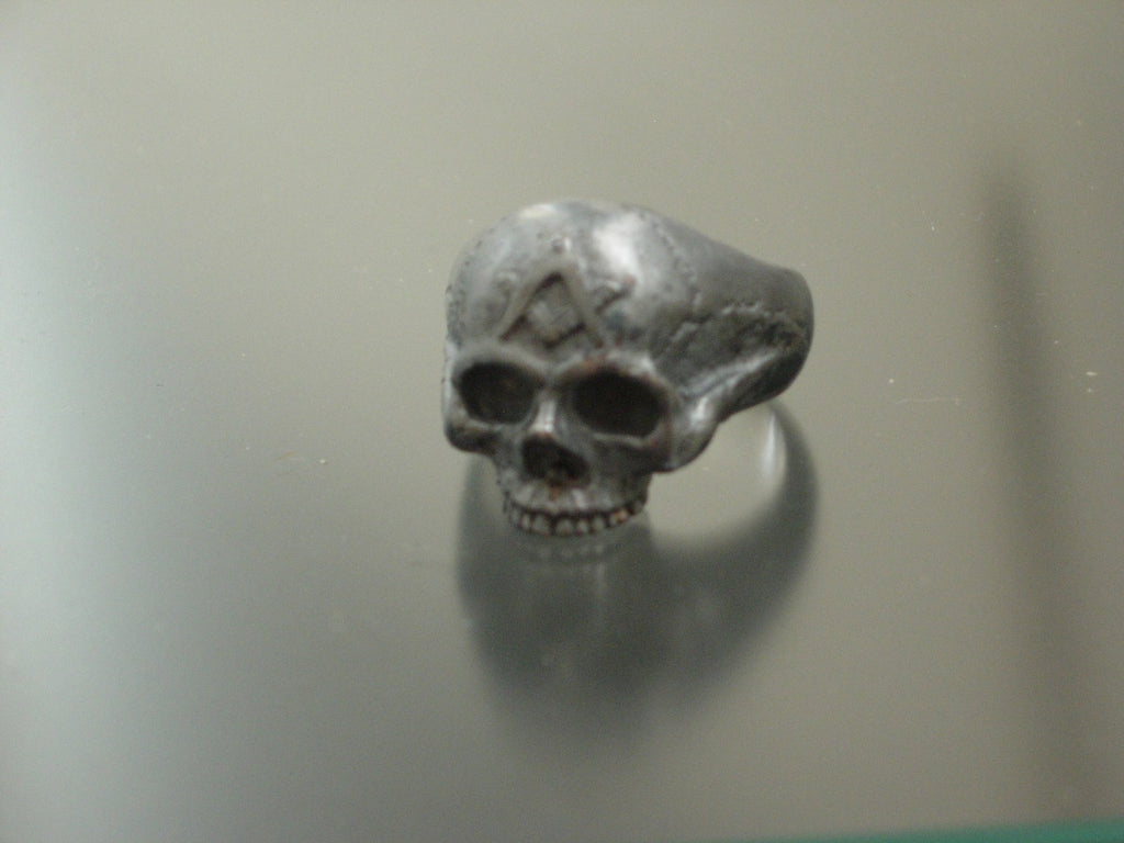  STERLING SILVER MASONIC SKULL RING ! Heavy solid 925 masonic handmade jewelry