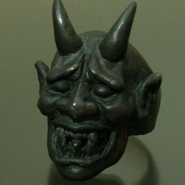BLACK DEVIL RING 925  Handmade ONI RING 14K STERLING SILVER DEVIL MASONIC RING