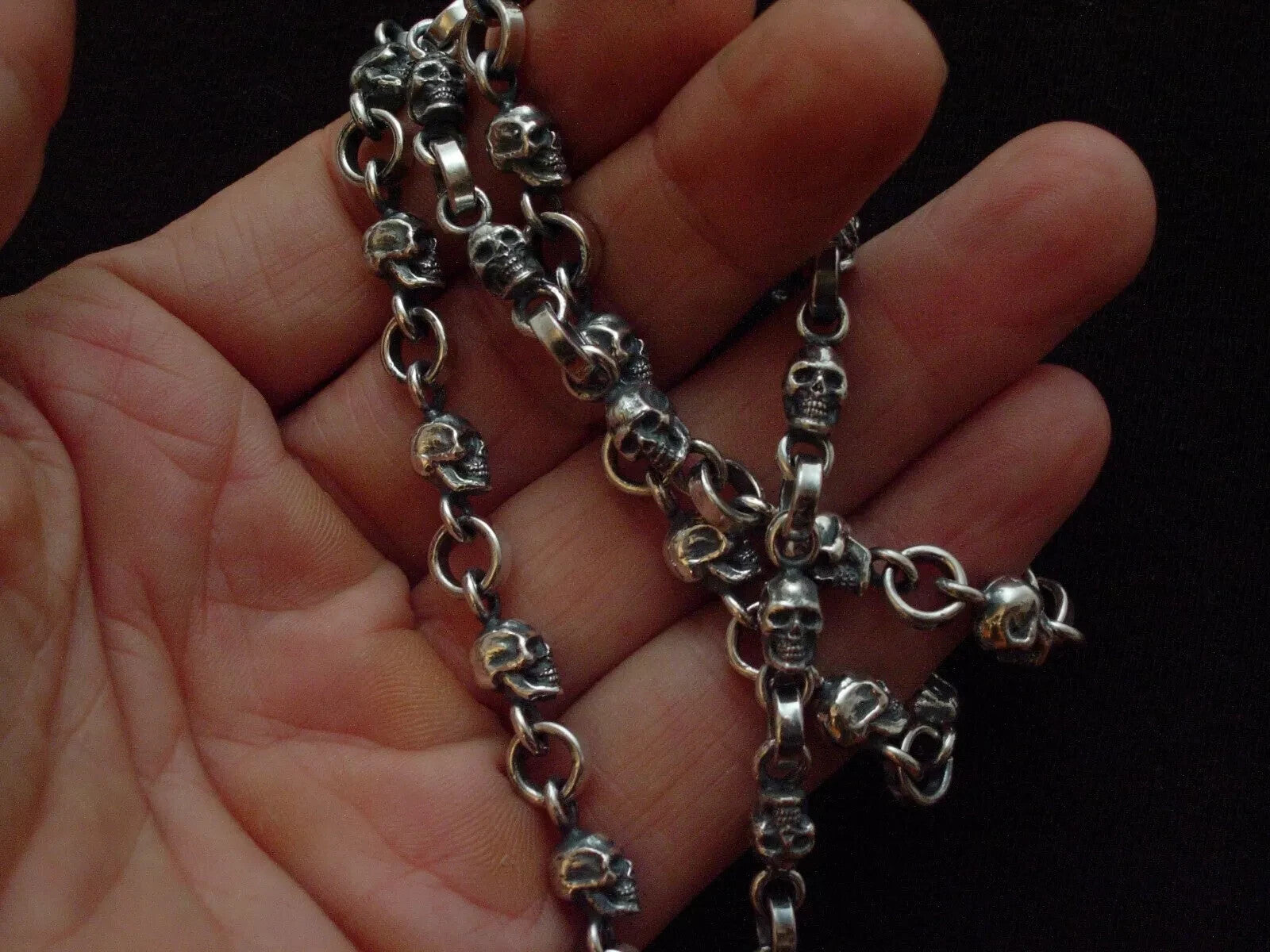 STERLING SILVER SKULL BRACELET  HEAVY SILVER NECKLACE HANDMADE USA 925 .