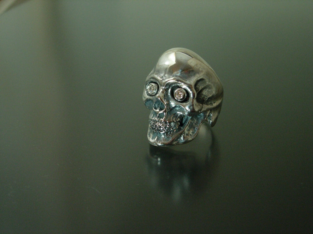 GIANT SKULL RING WITH DIAMOND EYES &TEETH SKULL RING MASONIC  925 ANATOMICAL