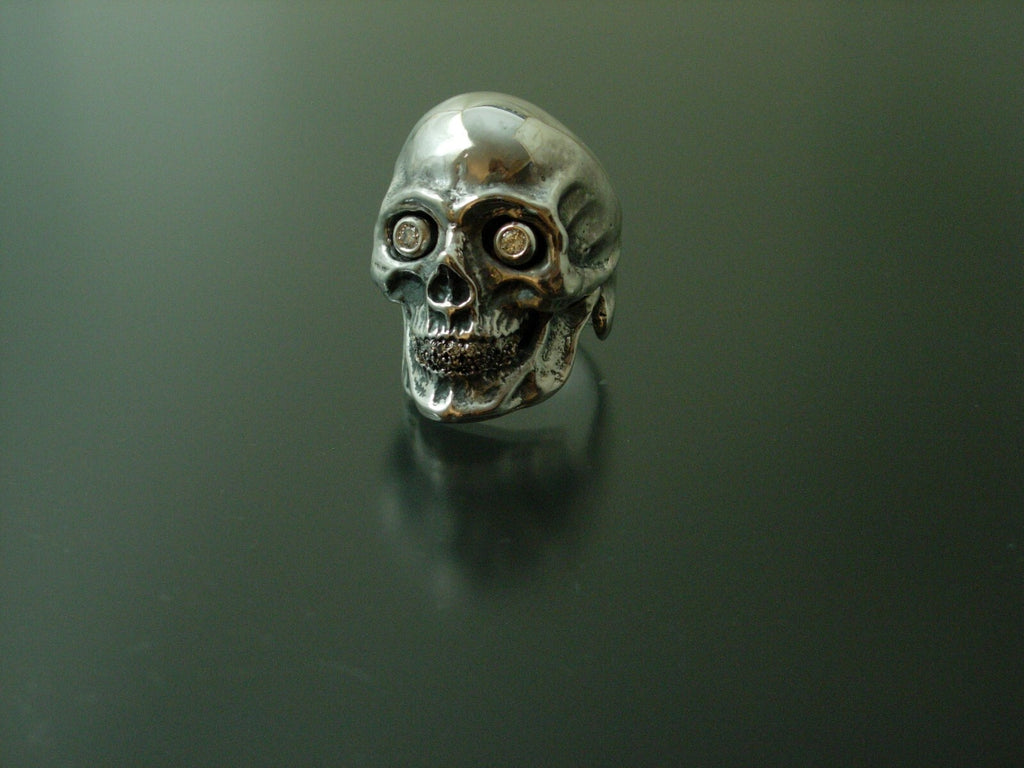 GIANT SKULL RING WITH DIAMOND EYES &TEETH SKULL RING MASONIC  925 ANATOMICAL